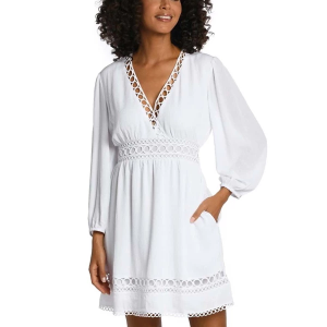 Women's La Blanca V-Neck Dress Swim Cover Up Large White