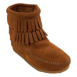 Kids' Minnetonka Double Fringe Side Zip Western Boots Little 12Y Brown