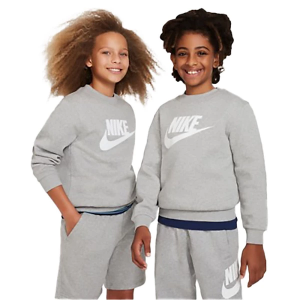Kids' Nike Sportswear Club Fleece HBR Crewneck Sweatshirt Medium Dk Grey Heather/White