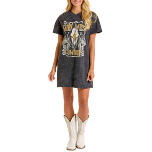 Women's Rock & Roll Denim Graphic Shirt Dress XSmall Black