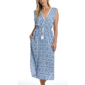 Women's La Blanca Tie Front Midi Dress Swim Cover Up Large Capri Blue