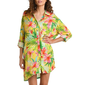 Women's La Blanca Island Fare Resort Button Down Dress Swim Cover Up XLarge Calypso