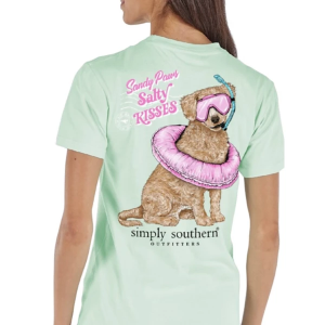Kids' Simply Southern Sandy Paws Salty Kisses T-Shirt Large Mint