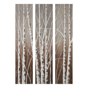 Mercana Evening Dusk Tripych Birch Treescape Original Hand Painted on Wood Oil Painting