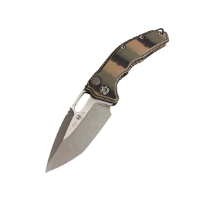 Heretic Knives H011-5A Medusa G10 Battleworn Tanto Folding Tri-Camo Automatic Knife