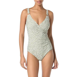Women's Michael Kors Surplice Hazy Cheetah One Piece Swimsuit Contemporary 12 Safari Green