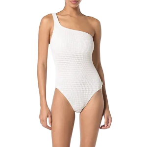 Women's Michael Kors One Shoulder Shimmer Crochet One Piece Swimsuit Contemporary 6 White