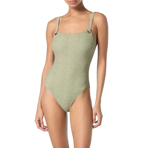 Women's Michael Kors Denim Grommet One Piece Swimsuit Contemporary 8 Safari Green