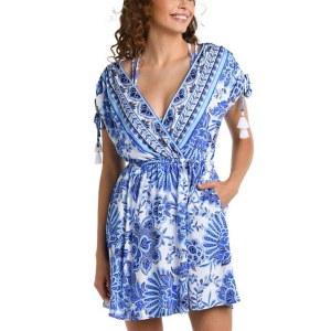 Women's La Blanca Waves of Color V-Neck Dress Swim Cover Up S/M Beyond the Pacific