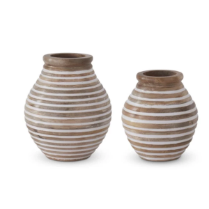 K&K Interiors Horizontal Line Carved Wood Vase (Sold Individually)