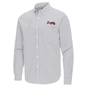 Atlanta Braves Ellis Woven Long Sleeve Button Up 3XLarge Skyscraper/White