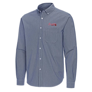 Atlanta Braves Woven Porter Long Sleeve Button Up 3XLarge Navy/White