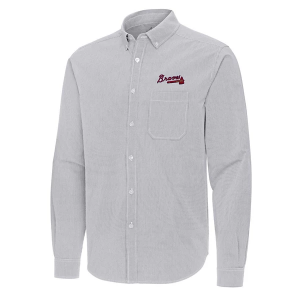 Atlanta Braves Woven Porter Long Sleeve Button Up 3XLarge Skyscraper/White