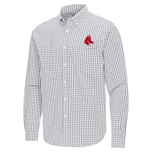Boston Red Sox Ellis Woven Long Sleeve Button Up 3XLarge Skyscraper/White