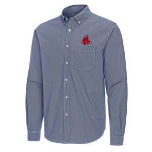 Boston Red Sox Woven Porter Long Sleeve Button Up 3XLarge Navy/White