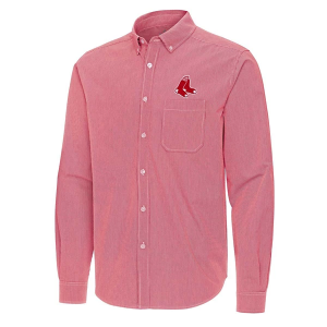 Boston Red Sox Woven Porter Long Sleeve Button Up 3XLarge Dark Red/White