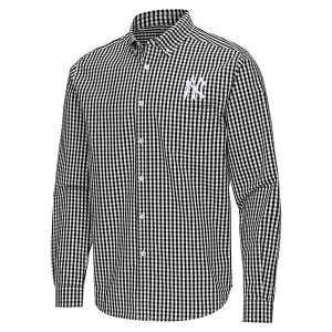 New York Yankees Ellis Woven Long Sleeve Button Up 3XLarge Black/White