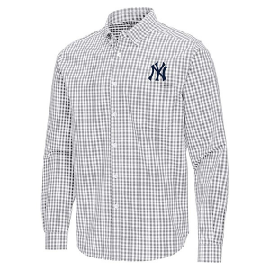 New York Yankees Ellis Woven Long Sleeve Button Up 3XLarge Skyscraper/White