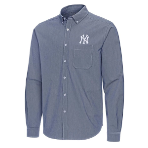 New York Yankees Woven Porter Long Sleeve Button Up 3XLarge Navy/White