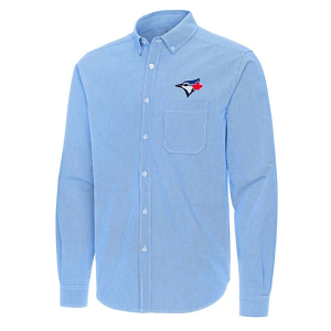 Toronto Blue Jays Woven Porter Long Sleeve Button Up 3XLarge Columbia Blue/White