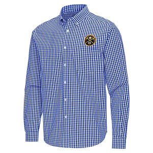 Denver Nuggets Ellis Woven Antigua Long Sleeve Button Up 3XLarge Dark Royal/White