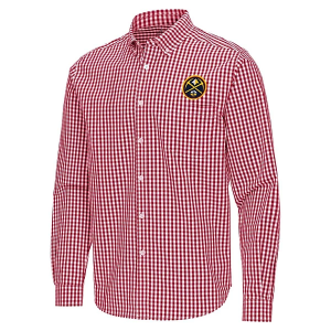 Denver Nuggets Ellis Woven Antigua Long Sleeve Button Up 3XLarge Cardinal Red/White