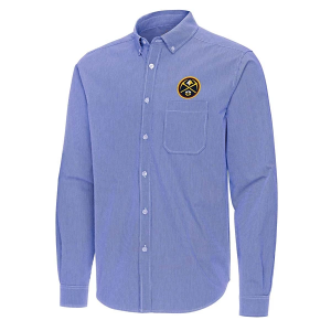 Denver Nuggets Porter Woven Antigua Long Sleeve Button Up 3XLarge Dark Royal/White