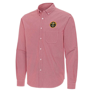Denver Nuggets Porter Woven Antigua Long Sleeve Button Up 3XLarge Cardinal Red/White