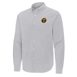 Denver Nuggets Porter Woven Antigua Long Sleeve Button Up 3XLarge Skyscraper/White