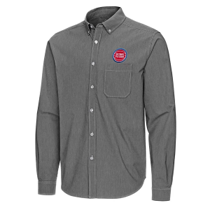 Detroit Pistons Porter Woven Antigua Long Sleeve Button Up 3XLarge Black/White