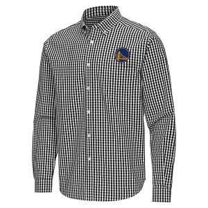Golden State Warriors Ellis Woven Antigua Long Sleeve Button Up 3XLarge Black/White