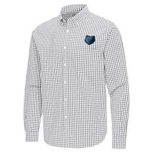 Memphis Grizzlies Ellis Woven Antigua Long Sleeve Button Up 3XLarge Skyscraper/White