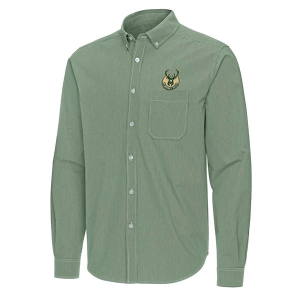Milwaukee Bucks Porter Woven Antigua Long Sleeve Button Up 3XLarge Dark Pine/White