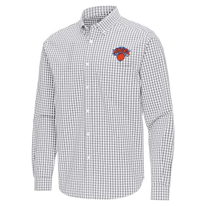 New York Knicks Ellis Woven Antigua Long Sleeve Button Up 3XLarge Skyscraper/White