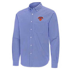 New York Knicks Porter Woven Antigua Long Sleeve Button Up 3XLarge Dark Royal/White