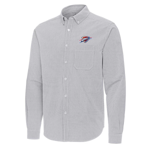 Oklahoma City Thunder Porter Woven Antigua Long Sleeve Button Up 3XLarge Skyscraper/White