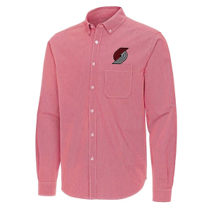 Portland Trail Blazers Porter Woven Antigua Long Sleeve Button Up 3XLarge Dark Red/White