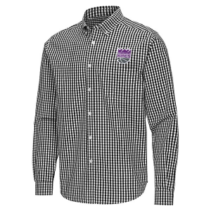 Sacramento Kings Ellis Woven Antigua Long Sleeve Button Up 3XLarge Black/White