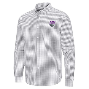 Sacramento Kings Ellis Woven Antigua Long Sleeve Button Up 3XLarge Skyscraper/White