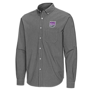 Sacramento Kings Porter Woven Antigua Long Sleeve Button Up 3XLarge Black/White