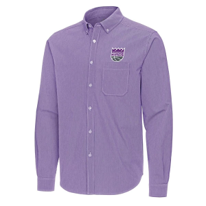 Sacramento Kings Porter Woven Antigua Long Sleeve Button Up 3XLarge Dark Purple/White