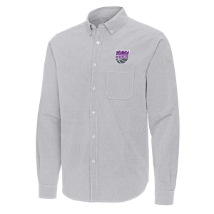 Sacramento Kings Porter Woven Antigua Long Sleeve Button Up 3XLarge Skyscraper/White