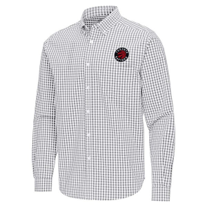 Toronto Raptors Ellis Woven Antigua Long Sleeve Button Up 3XLarge Skyscraper/White