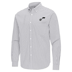 Utah Jazz Ellis Woven Antigua Long Sleeve Button Up 3XLarge Skyscraper/White