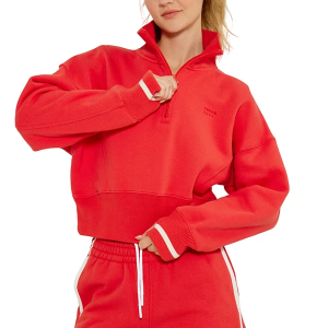 Women's Cream Yoga Lunar Cropped Long Sleeve 1/4 Zip Small Red