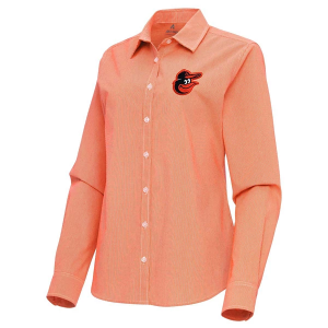 Women's Baltimore Orioles Woven Porter Long Sleeve Button Up XLarge Mango/White