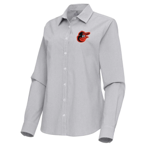 Women's Baltimore Orioles Woven Porter Long Sleeve Button Up XLarge Skyscraper/White