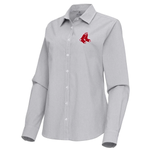 Women's Boston Red Sox Woven Porter Long Sleeve Button Up 2XLarge Skyscraper/White