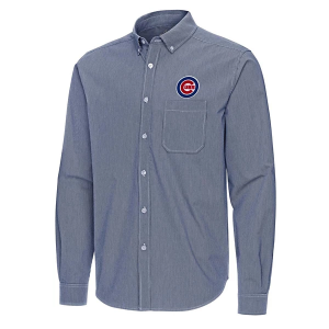 Chicago Cubs Woven Porter Long Sleeve Button Up Medium Navy/White