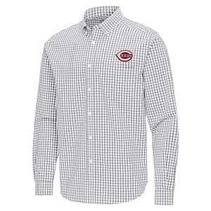 Cincinnati Reds Ellis Woven Long Sleeve Button Up Small Skyscraper/White